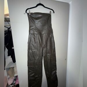 Zara Dark Brown Leather Jumpsuit